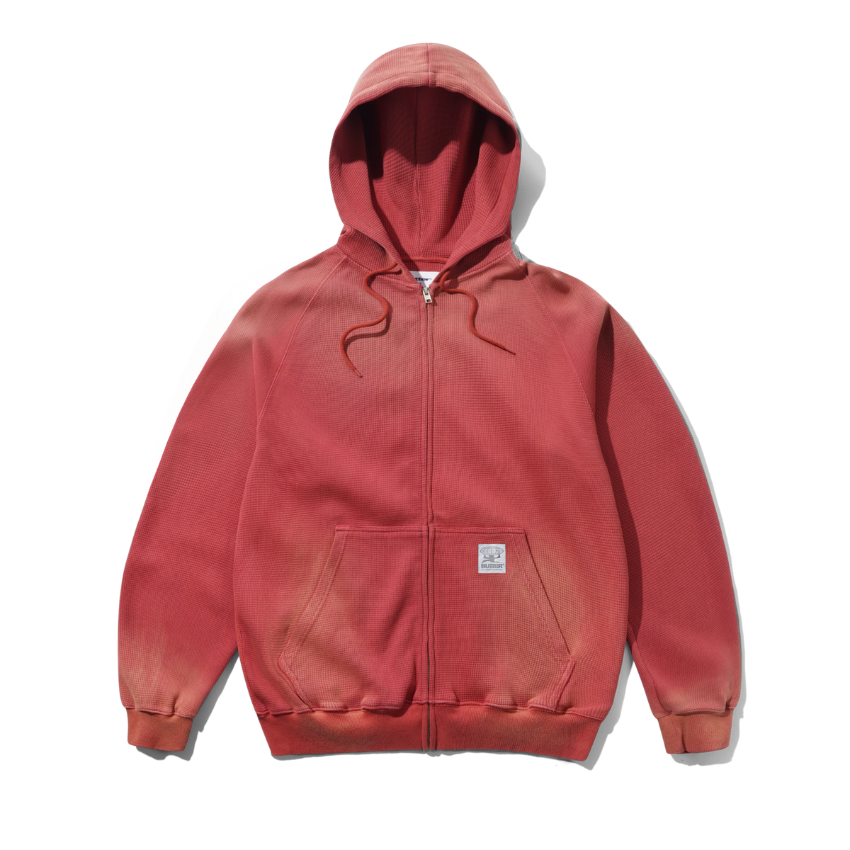 Butter Faded Waffle Zip-Thru Hoodie - Washed Red
