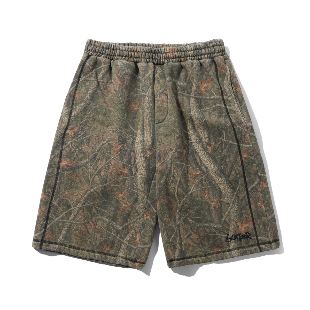 Butter Overlock Stitch Fleece Shorts - Forest Camo