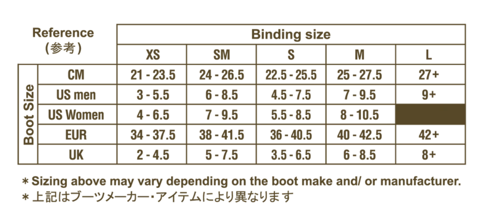 Snowboard Bindings Snowboard Width Boot Size Chart Salomon