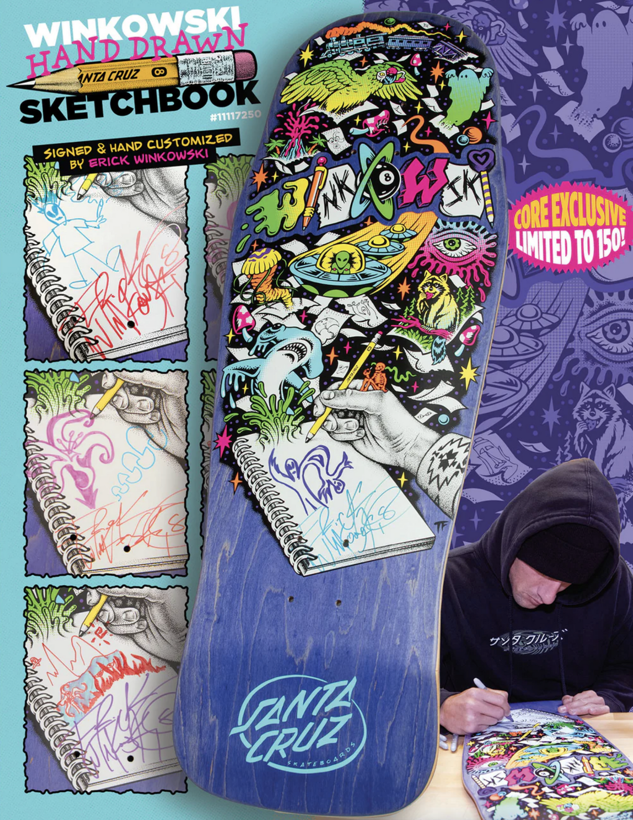 Santa Cruz Winkowski Hand Drawn Sketchbook Shaped Skate Deck - 10.34