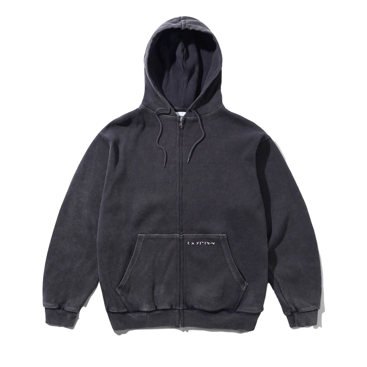 Butter Waffle Zip-Thru Hood - Black Overdye