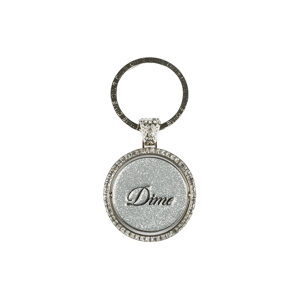 Dime Iced Out Key Chain - Silver