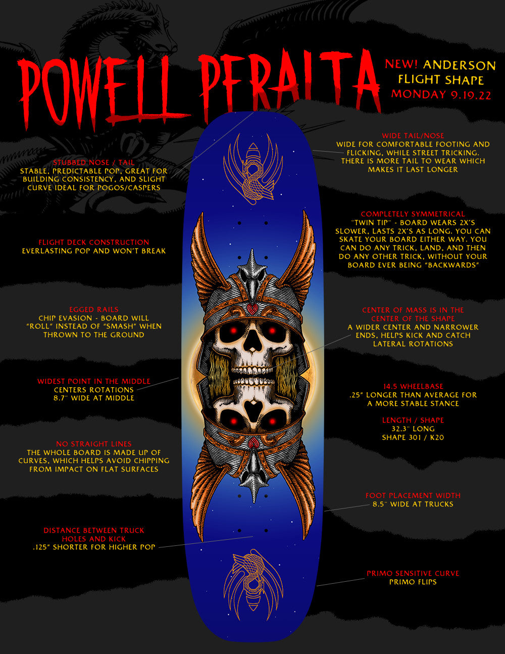 Powell Peralta Andy Anderson Pro Heron 2 Flight Skate Deck - 8.7