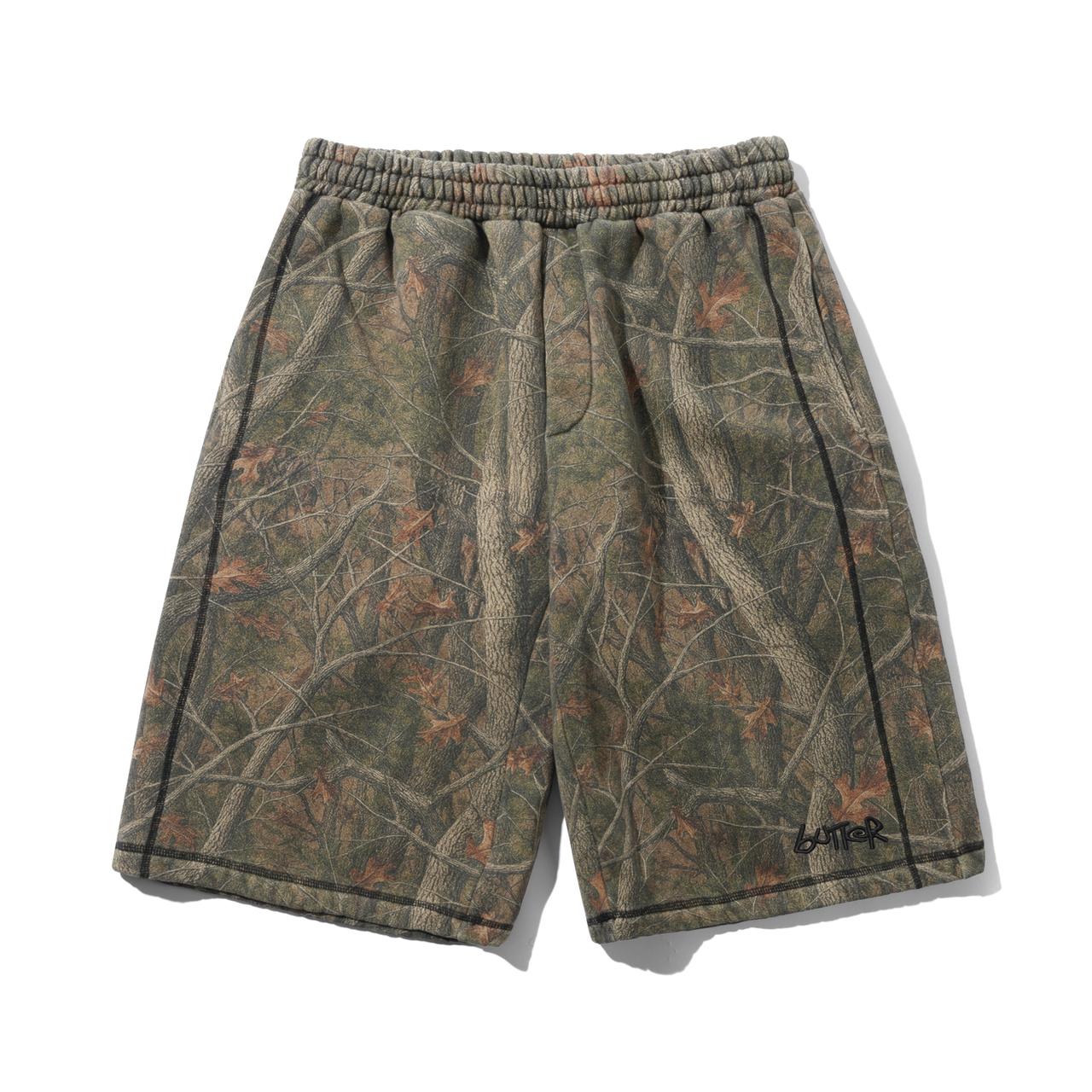 Butter Overlock Stitch Fleece Shorts - Forest Camo