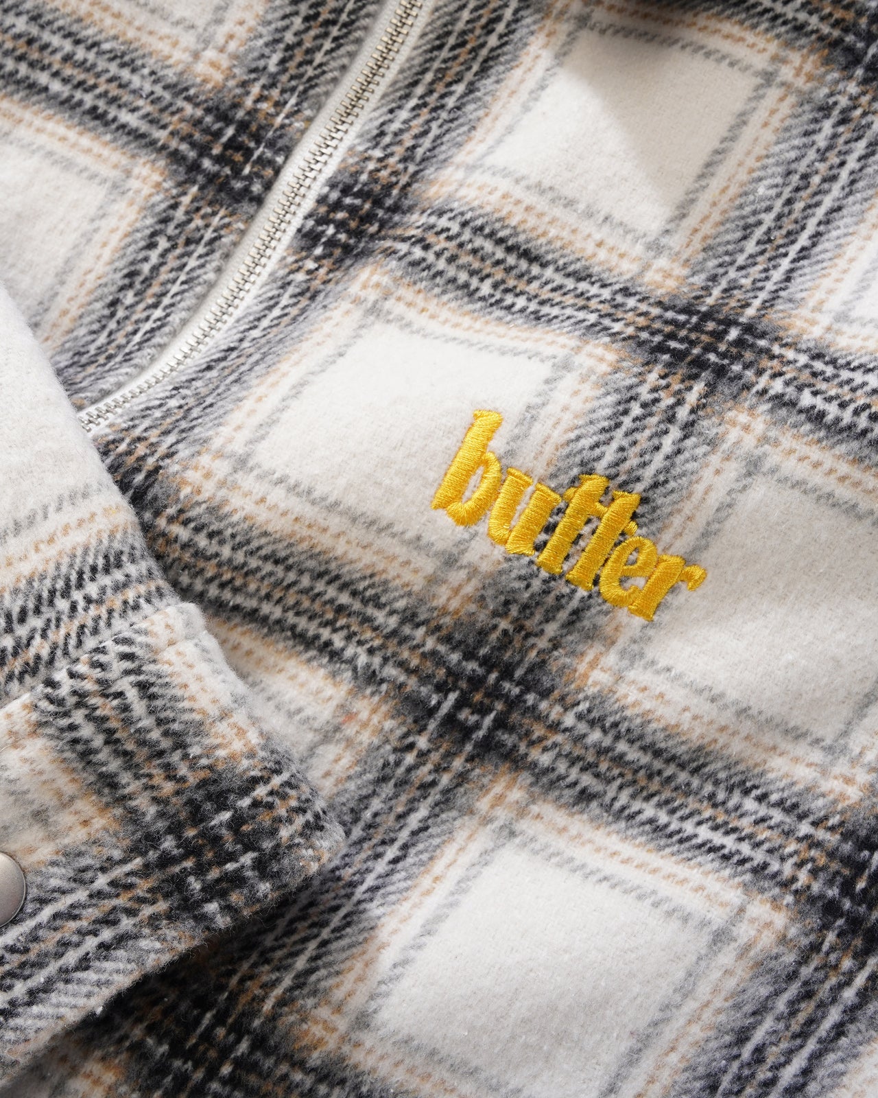 Butter Plaid Flannel Insulated Over Shirt - White