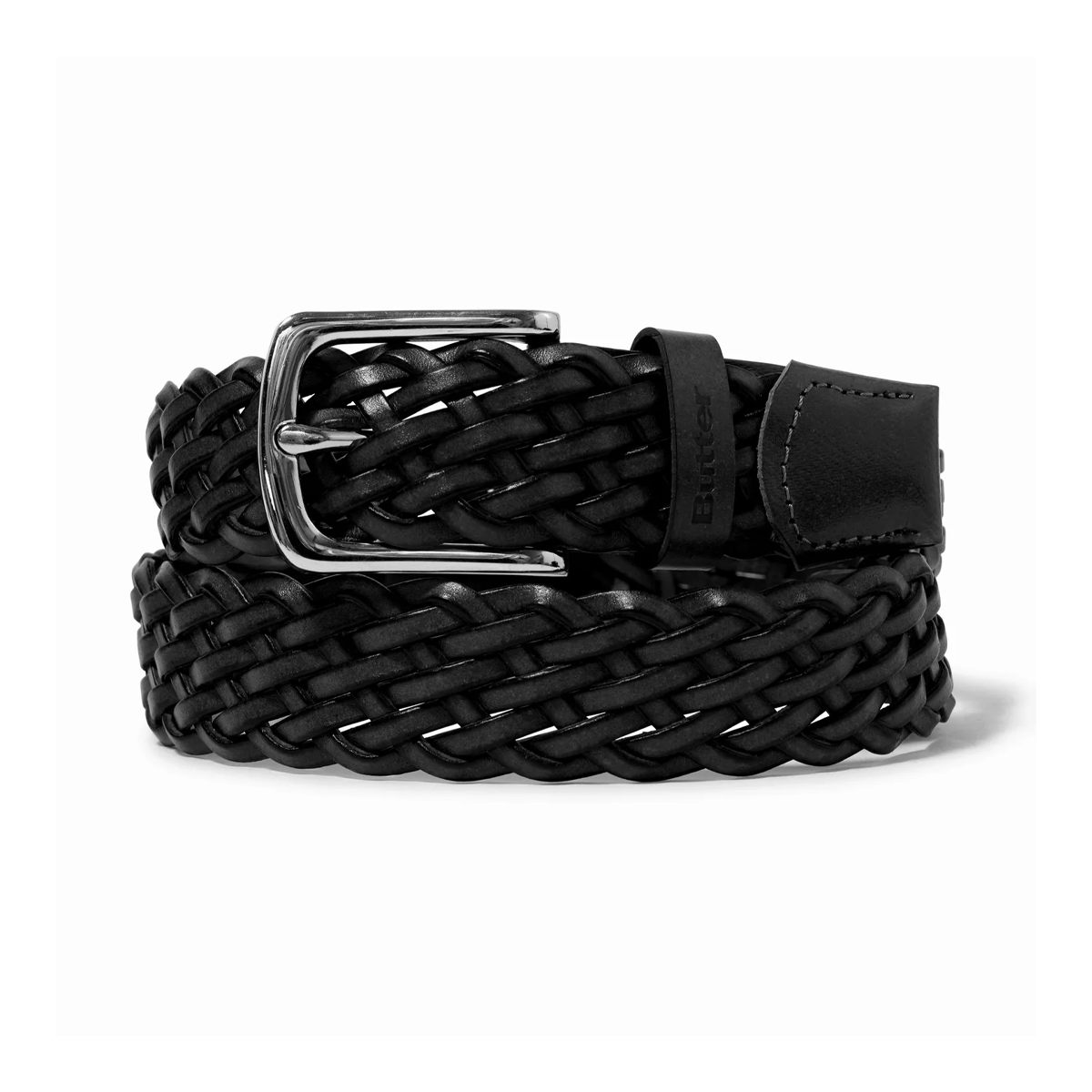 Butter Leather Braided Belt - Black