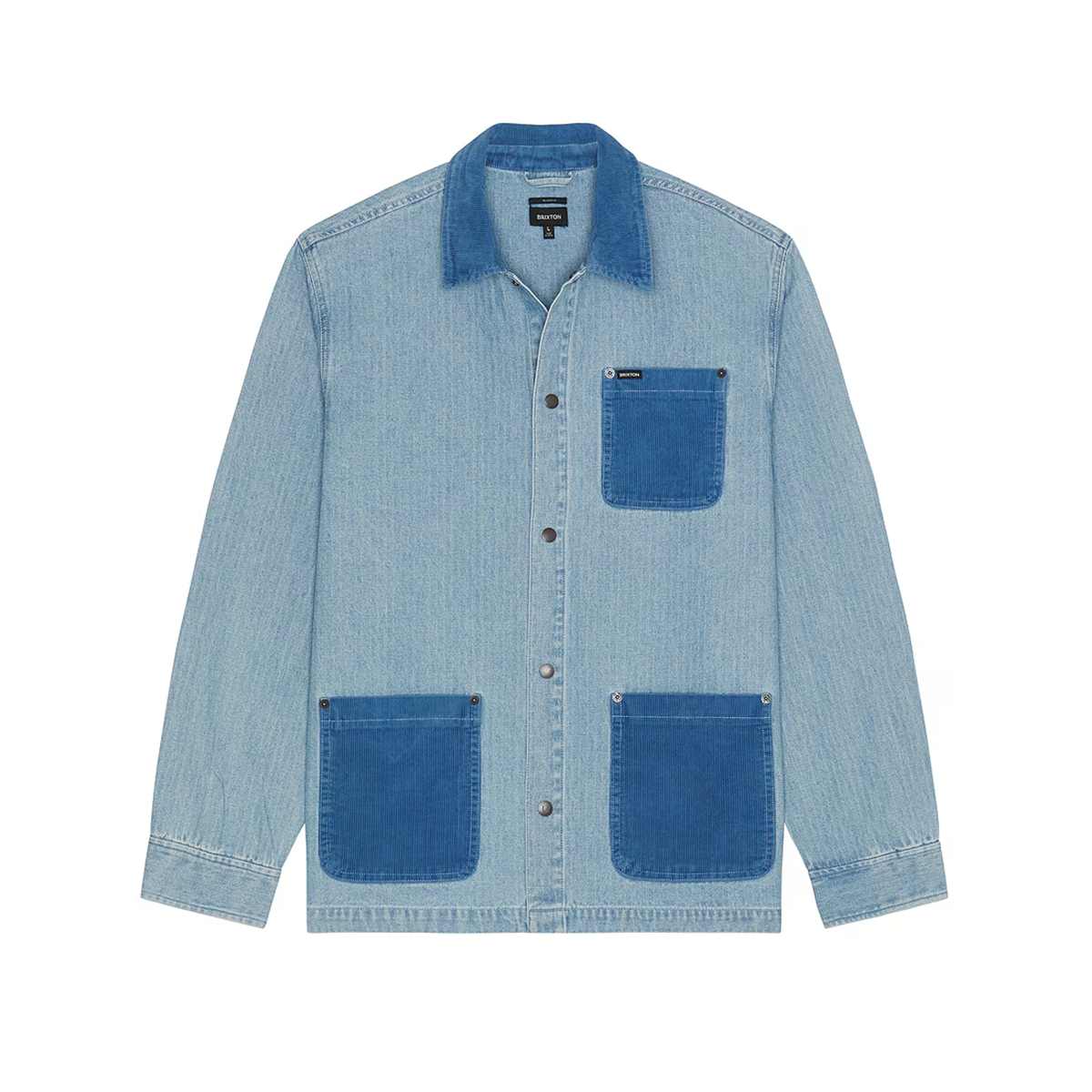 Brixton Herringbone Lightweight Chore Coat - Light Wash Denim Herringbone