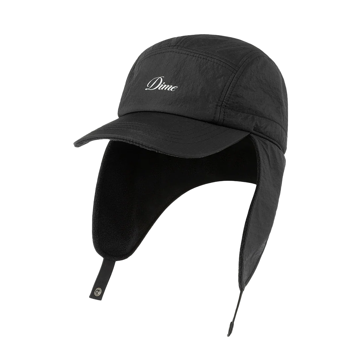 Dime Cursive Earflap Cap - Black