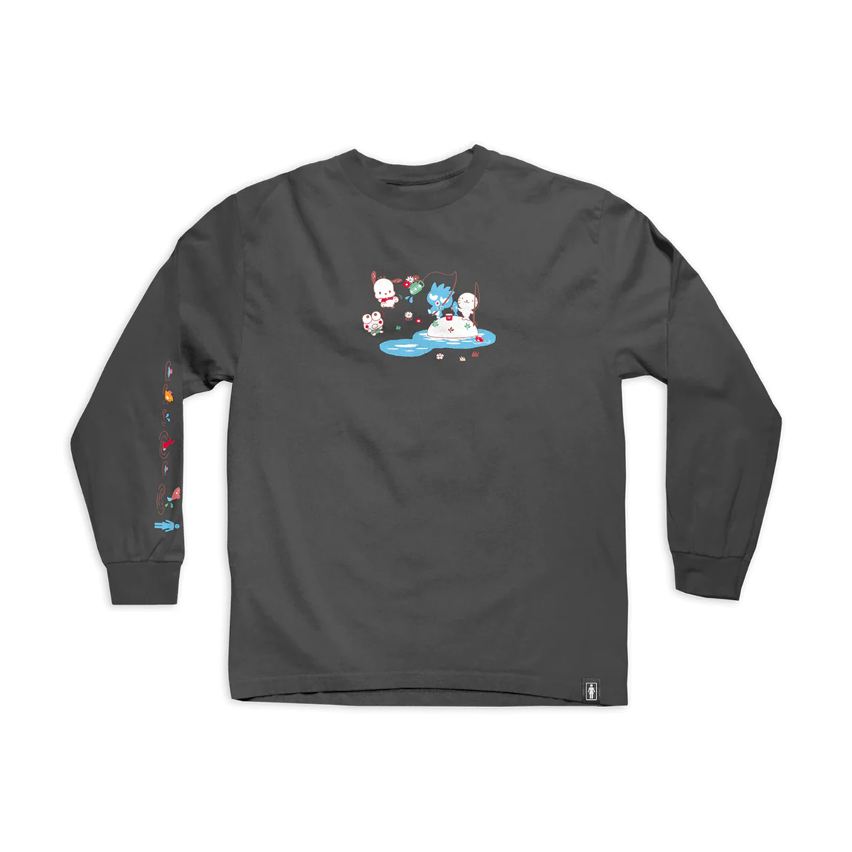 Girl x Hello Kitty Fishing Long Sleeve T-Shirt - Charcoal