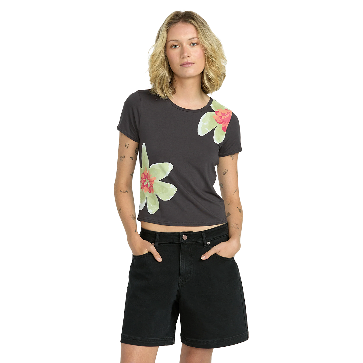 Volcom Women's Strait Up Long Shorts - Black Out