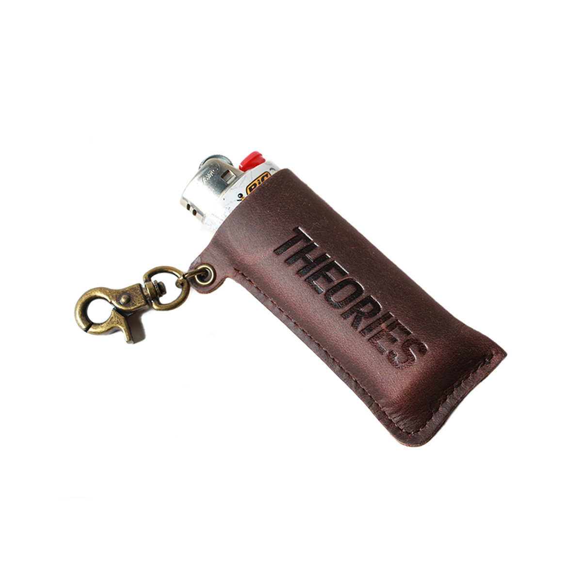 Theories Stamp Logo Leather Embossed Lighter Case - Brown