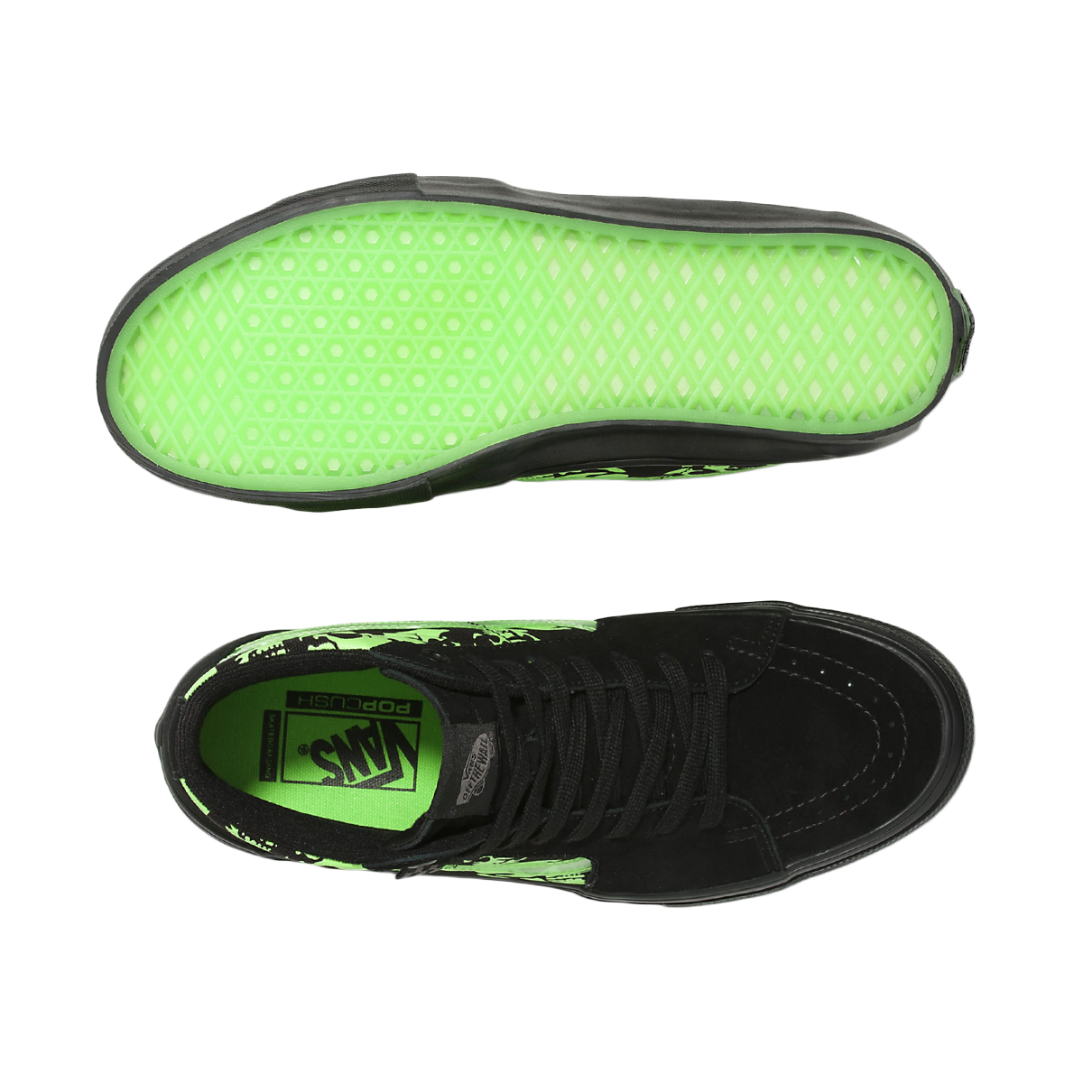 Vans Skate Sk8-Hi Glow Skulls Shoes - Black/Green/Black
