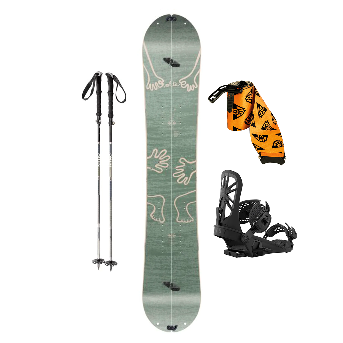 Nitro Womens Volta Splitboard with Union Explorer Bindings, Skins, and Poles Package
